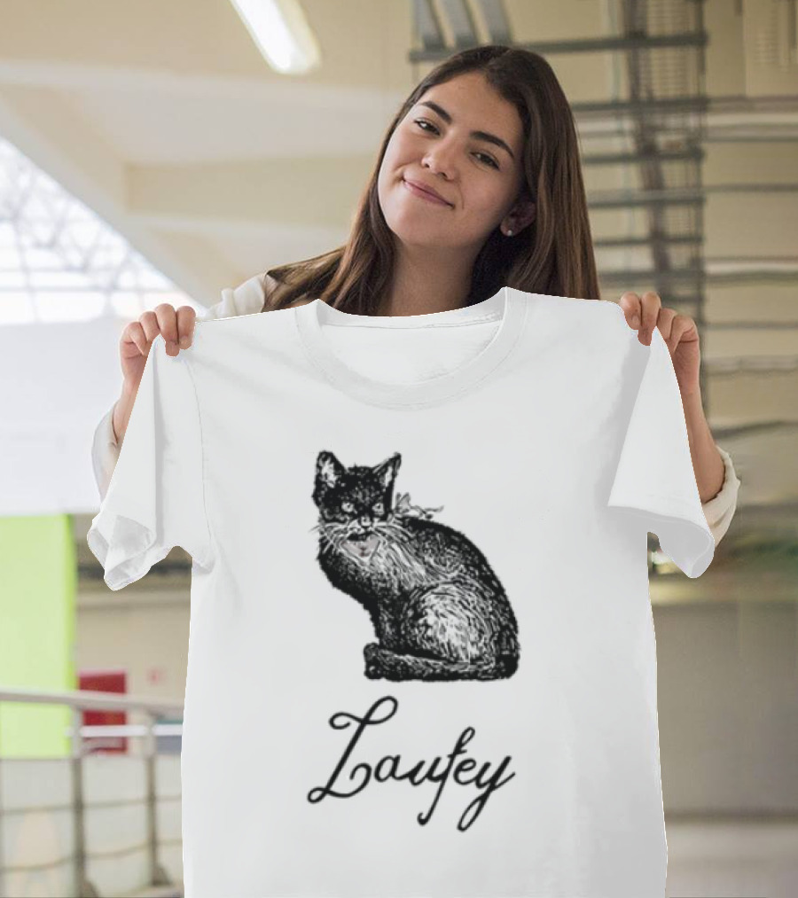 Laufey Black Cat Red Bow Silhouette T-Shirt