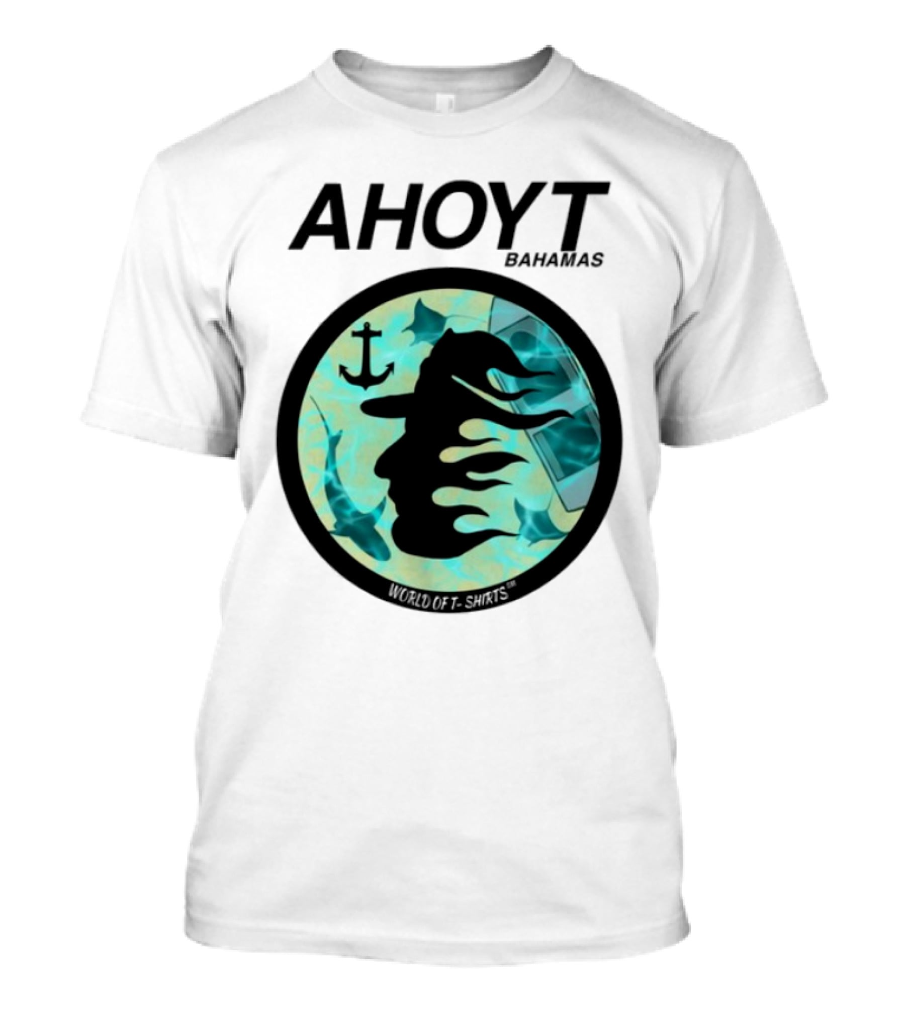Worldof S Ahoyt Bahamas Anchor Sharks Circle Ocean Theme T-Shirt
