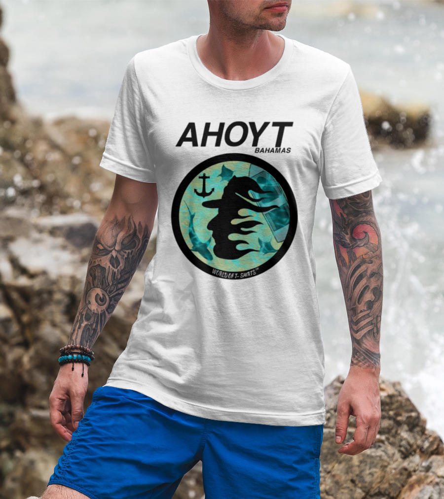 Worldof S Ahoyt Bahamas Anchor Sharks Circle Ocean Theme T-Shirt