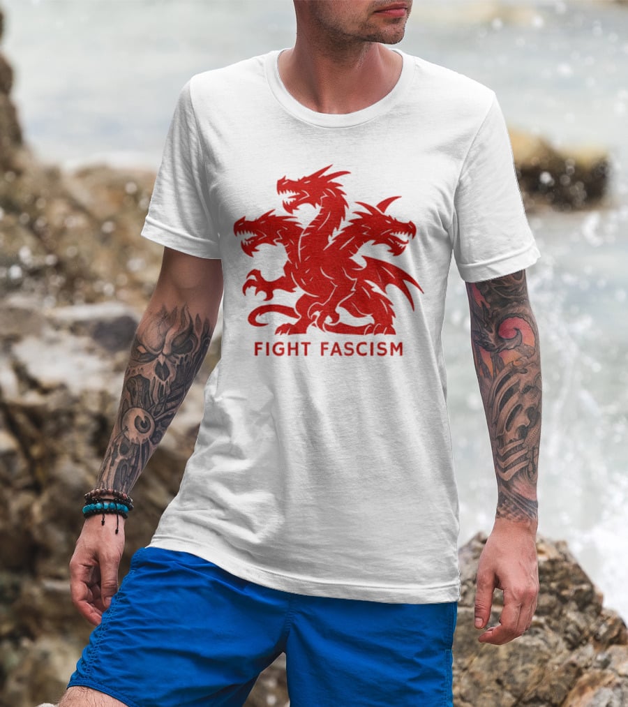 3 Headed Dragon Fight Fascism Anti Fascist Red Dragon Emblem T-Shirt