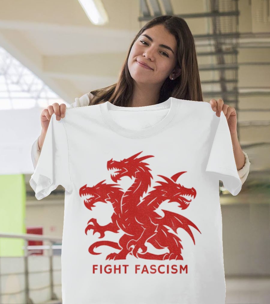 3 Headed Dragon Fight Fascism Anti Fascist Red Dragon Emblem T-Shirt