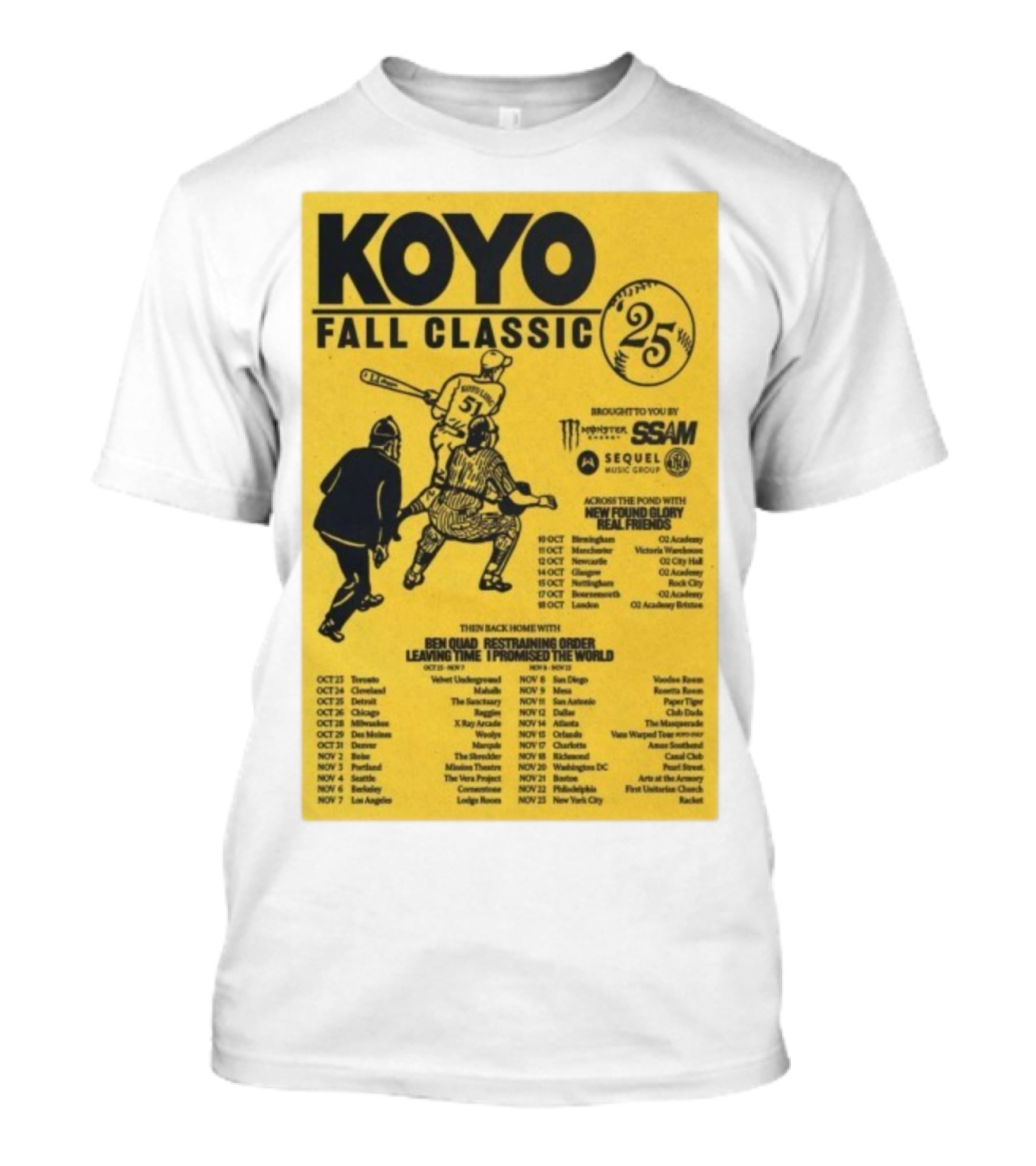 Koyo Fall Classic 2025 Tour Featuring New Found Glory Real Friends Ben Quad Restraining Order T-Shirt