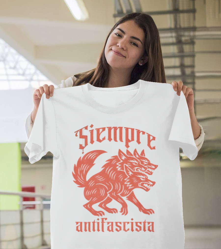 Siempre Antifascista Linocut Three-Headed Dog T-Shirt
