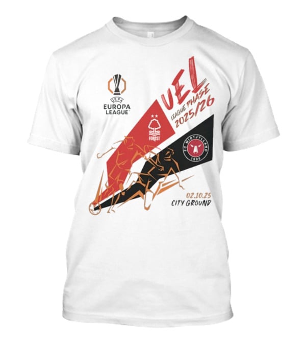 Nottingham Forest Vs FC Midtjylland Europa League 2025/26 League Phase City Ground 02.10.25 T-Shirt