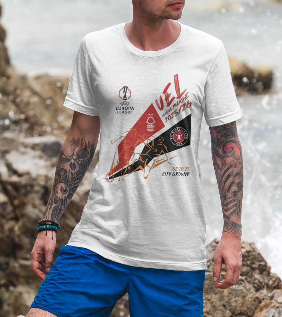 Nottingham Forest Vs FC Midtjylland Europa League 2025/26 League Phase City Ground 02.10.25 T-Shirt