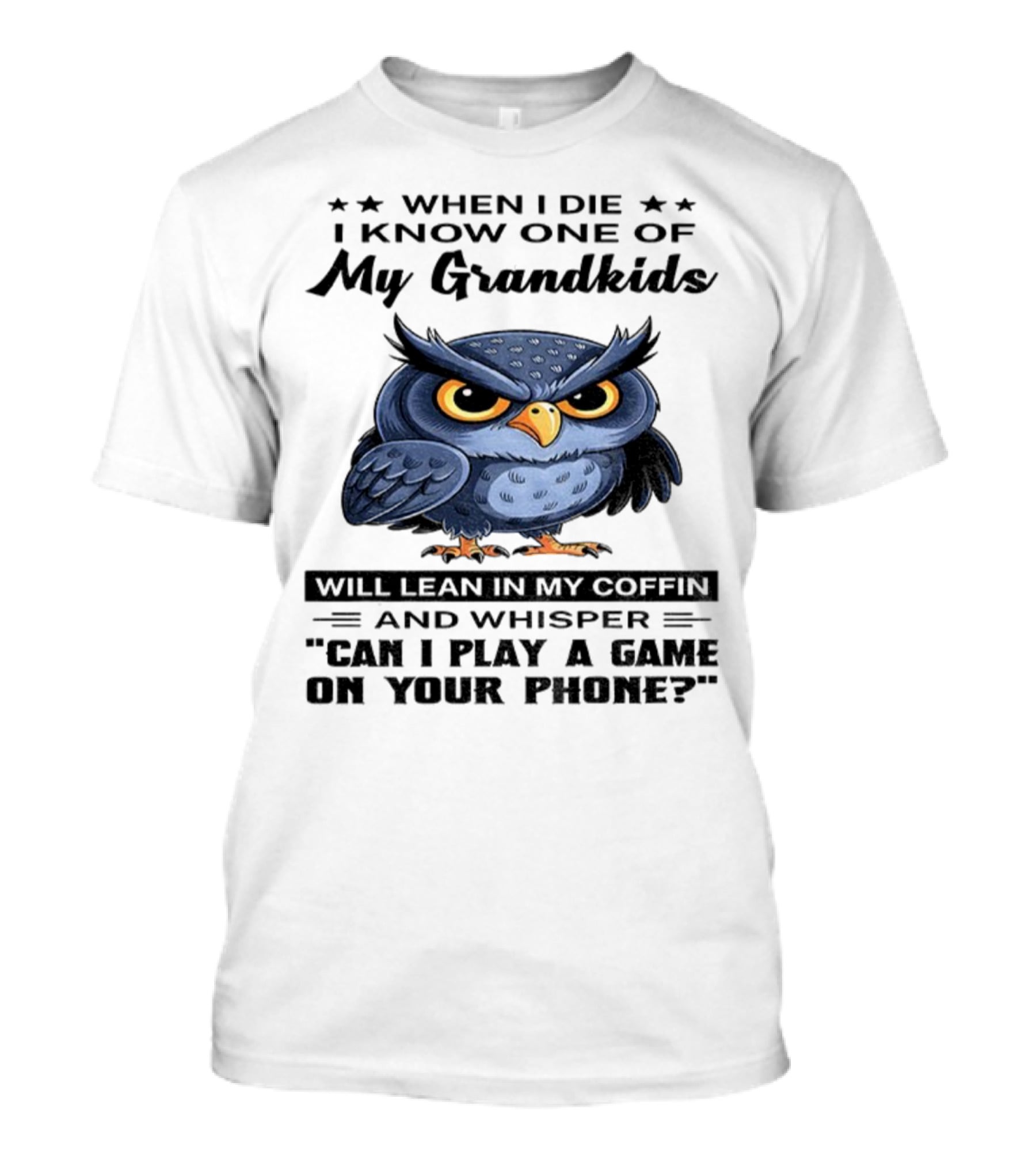 Owl When I Die Grandkids Whisper Can I Play A Game T-Shirt