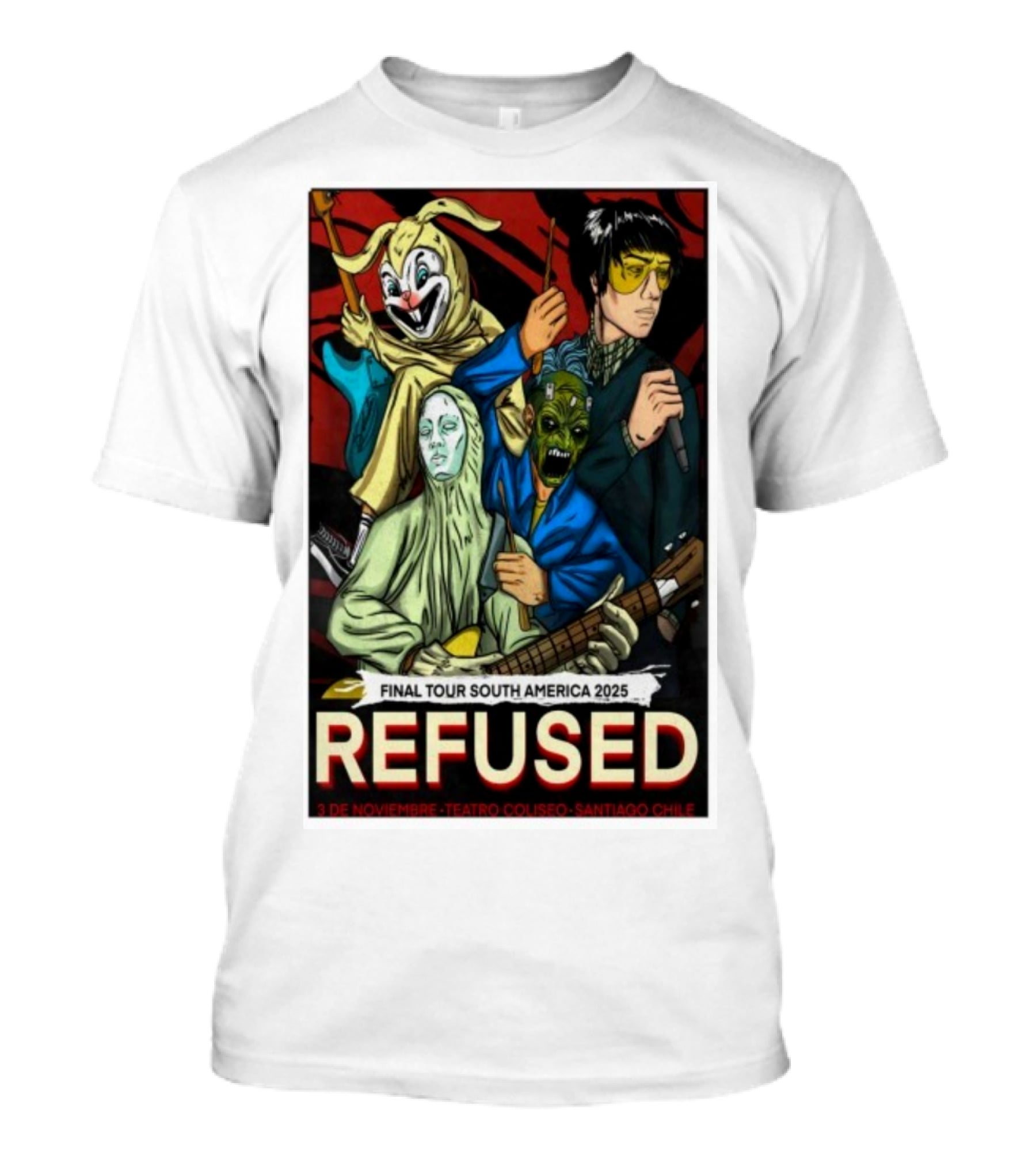 Refused Final Tour South America 2025 Teatro Coliseo Santiago Chile 3 De Noviembre Masked Band Illustration T-Shirt