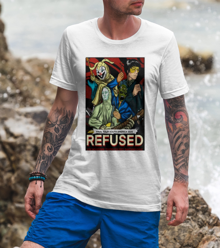 Refused Final Tour South America 2025 Teatro Coliseo Santiago Chile 3 De Noviembre Masked Band Illustration T-Shirt