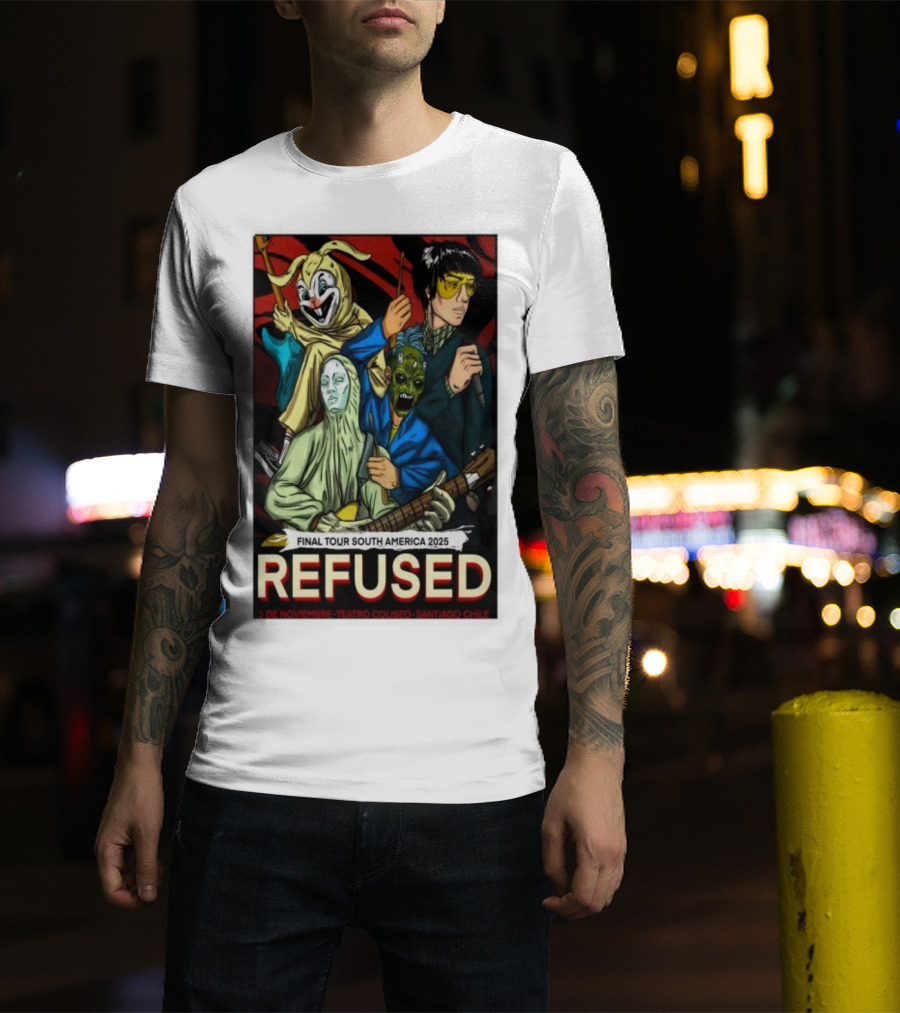 Refused Final Tour South America 2025 Teatro Coliseo Santiago Chile 3 De Noviembre Masked Band Illustration T-Shirt