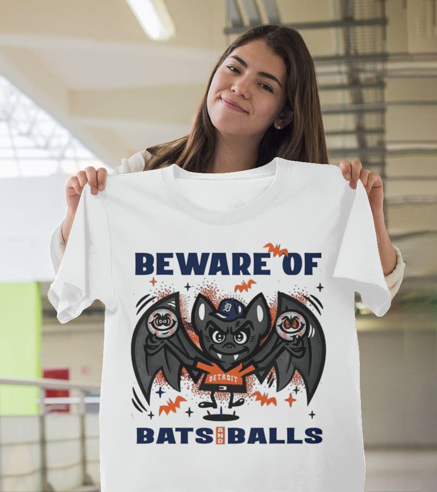 Beware Of Bats And Balls Detroit Halloween Baseball Theme T-Shirt
