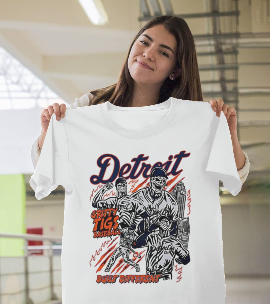 Detroit Gritty Tigs Baseball Built Different Skeleton T-Shirt