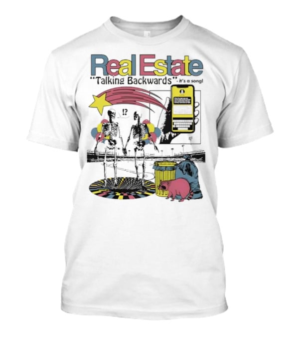 Real Estate Talking Backwards Song Star Phone Trash Can Raccoon T-Shirt