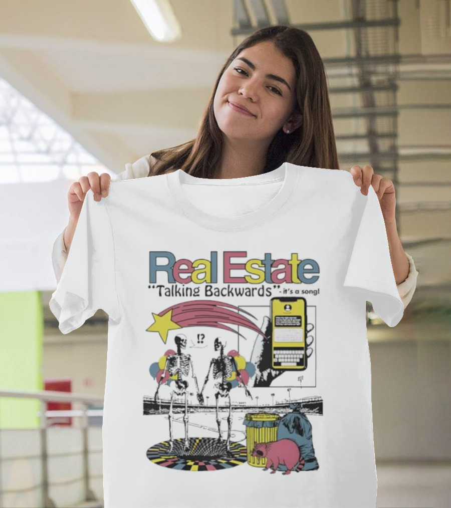 Real Estate Talking Backwards Song Star Phone Trash Can Raccoon T-Shirt