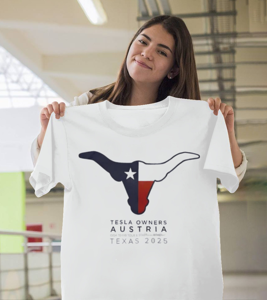 Tesla Owners Austria Texas 2025 Tour Longhorn Star Outline Logo T-Shirt