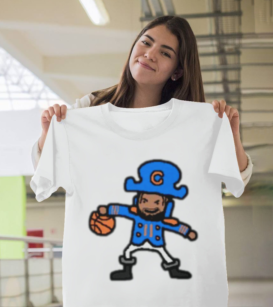 Captain Clutch Basketball Cartoon Character Blue Hat And Jacket T-Shirt
