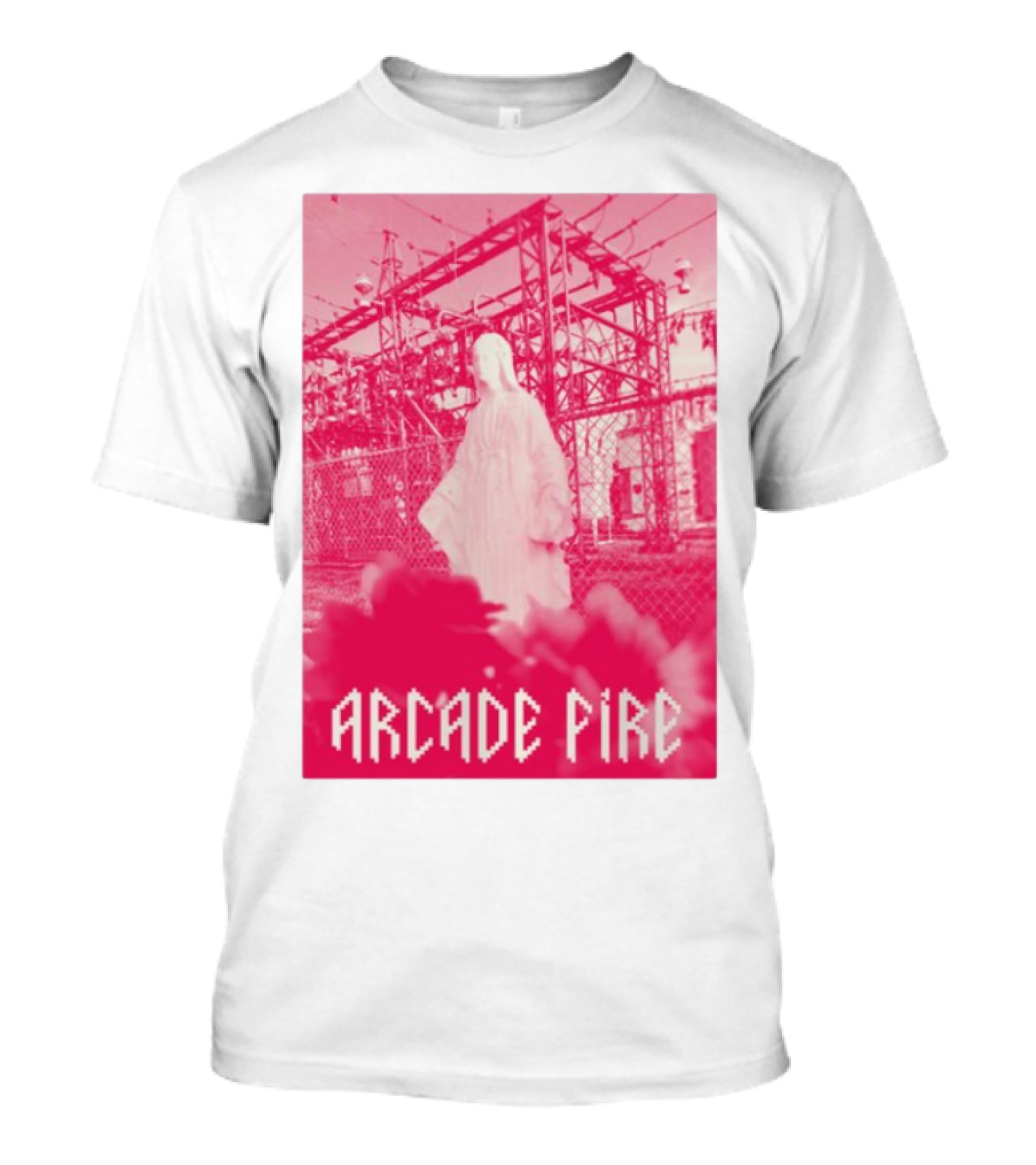 Arcade Fire Virgin Mary Statue Pink Power Station T-Shirt