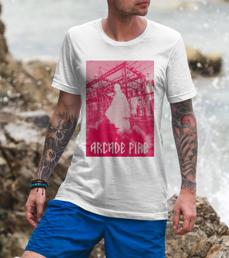 Arcade Fire Virgin Mary Statue Pink Power Station T-Shirt