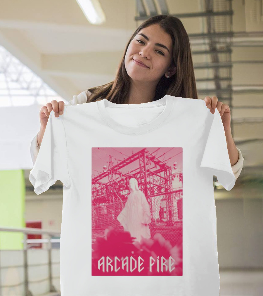 Arcade Fire Virgin Mary Statue Pink Power Station T-Shirt