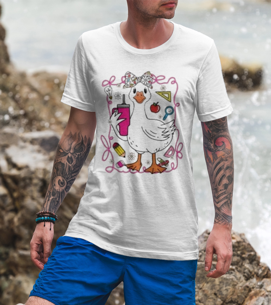 Brooke And Bear Back To School Goose Pencil Apple Ruler T-Shirt