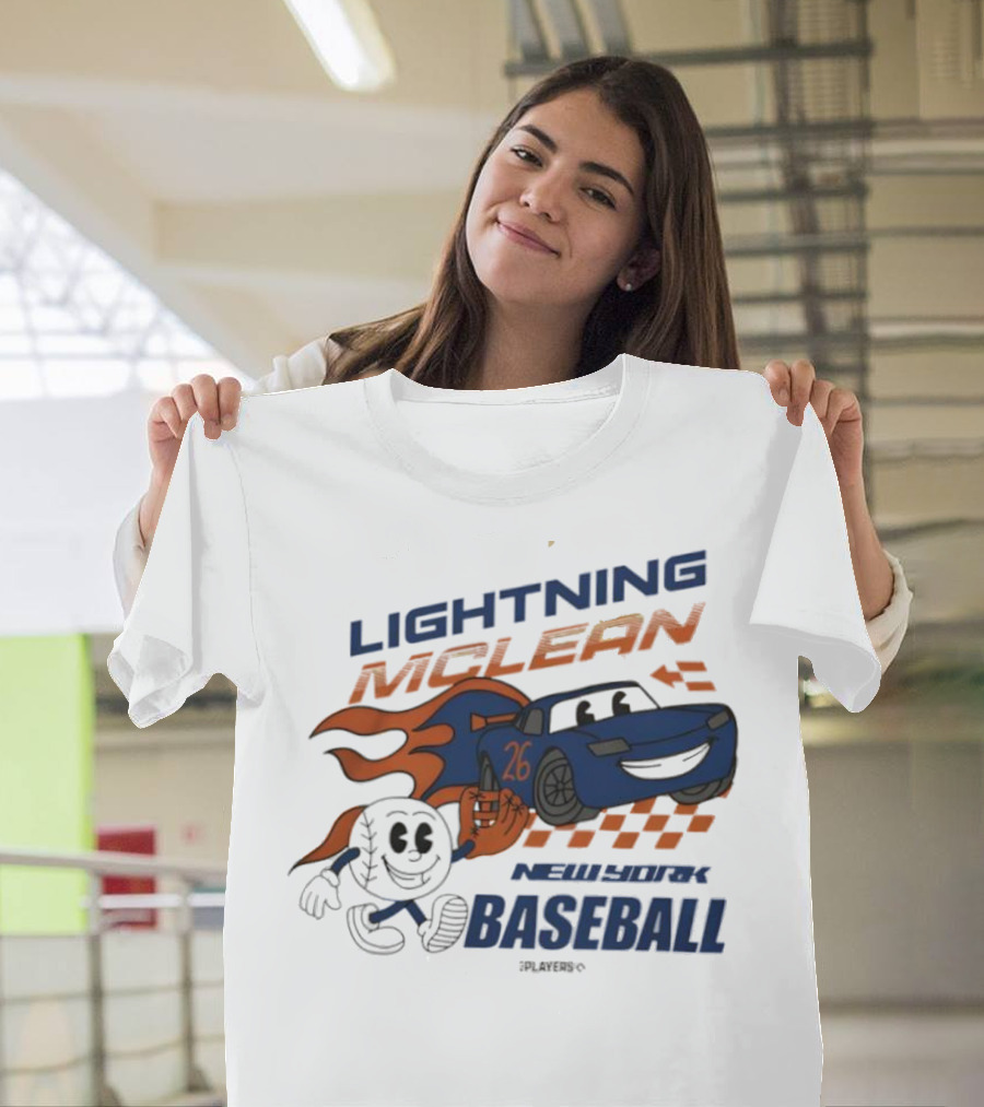 Lightning McLean New York Baseball 26 Cartoon Flame Racing T-Shirt