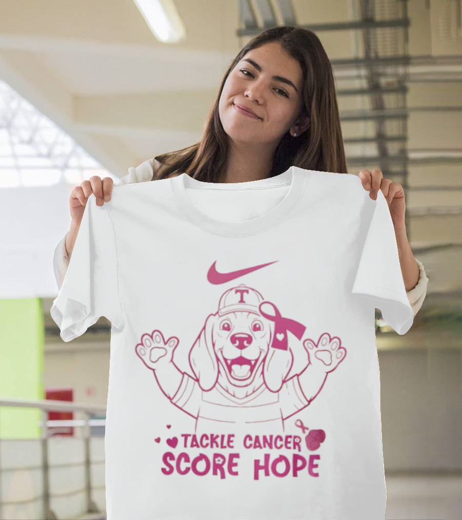 Nike Tackle Cancer Score Hope Pink Ribbon Dog Design Breast Cancer Awareness T-Shirt