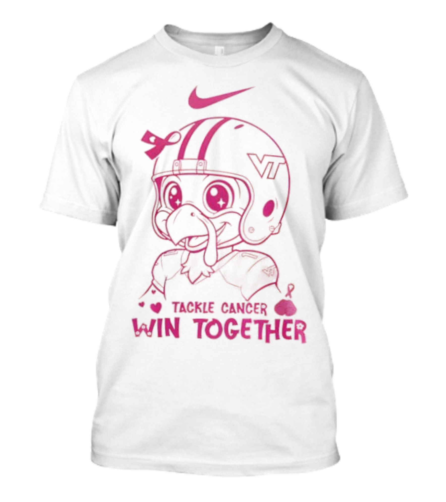 Nike VT Hokies Tackle Cancer Win Together In October We Wear Pink T-Shirt