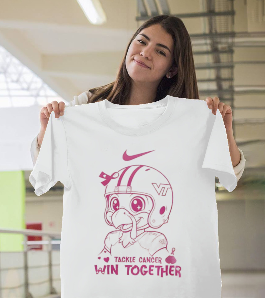 Nike VT Hokies Tackle Cancer Win Together In October We Wear Pink T-Shirt
