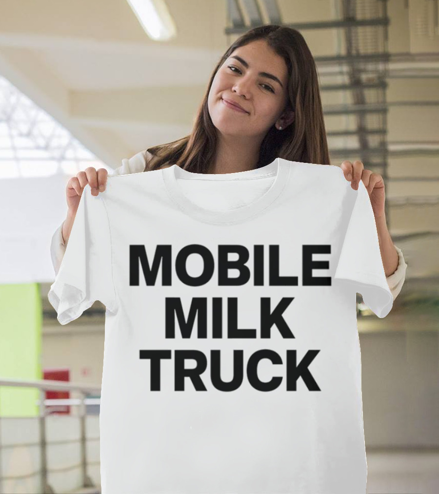 Mobile Milk Truck Dairy Time Bulldog Cartoon T-Shirt