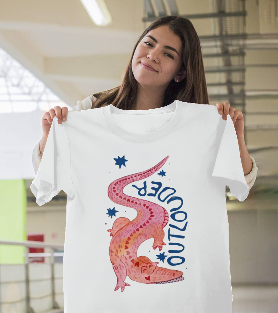 Outlouder Croc Pink Crocodile And Blue Stars T-Shirt