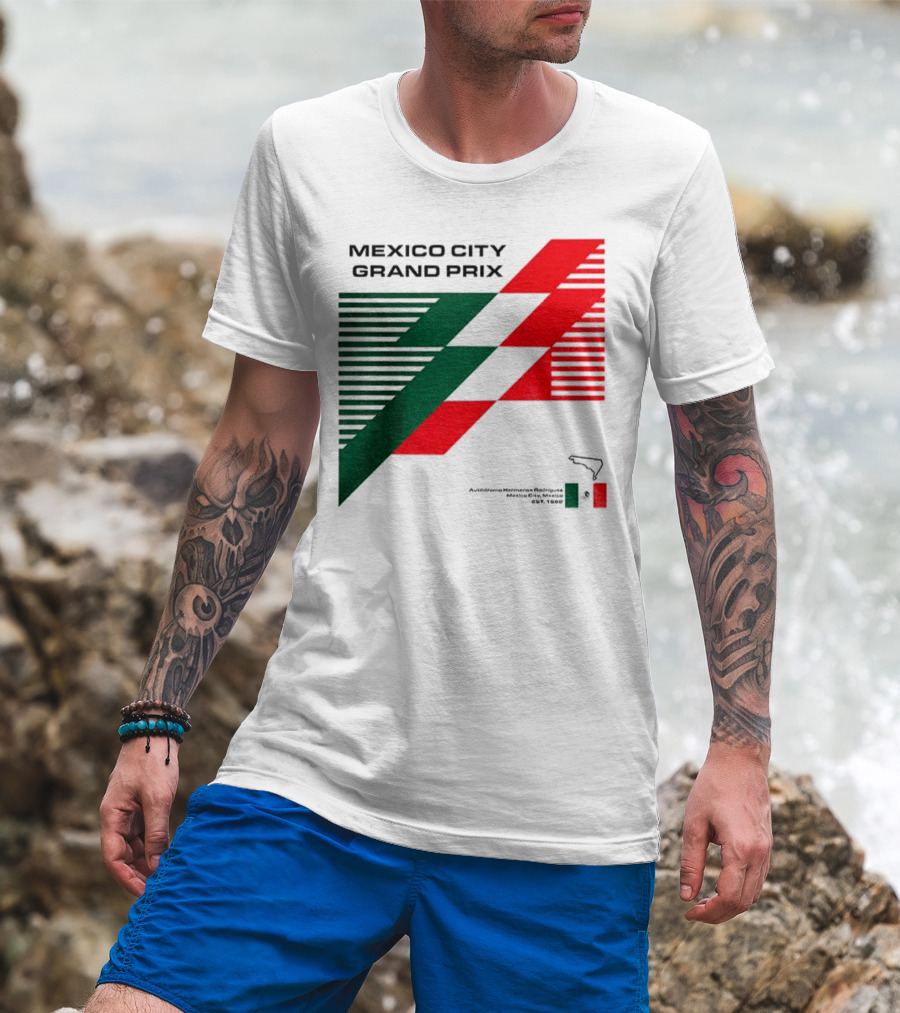 Mexico City Grand Prix Racing Stripes Emblem Green Red Flag T-Shirt