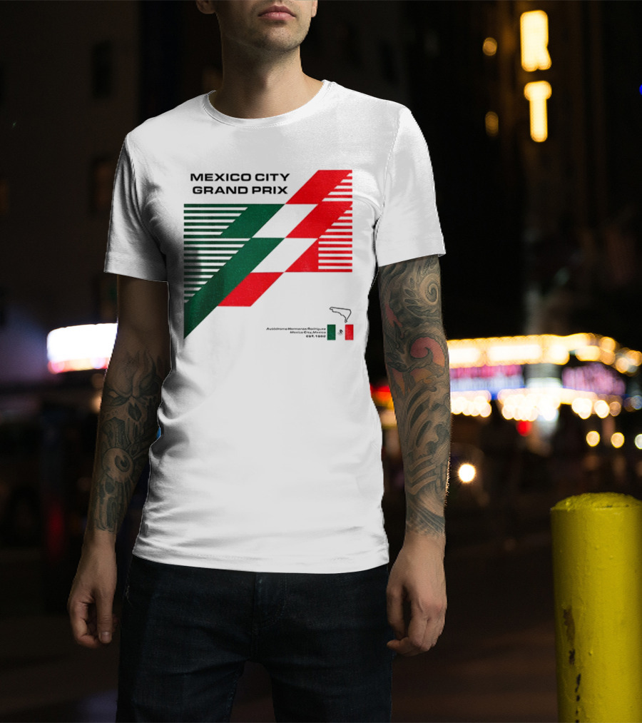 Mexico City Grand Prix Racing Stripes Emblem Green Red Flag T-Shirt