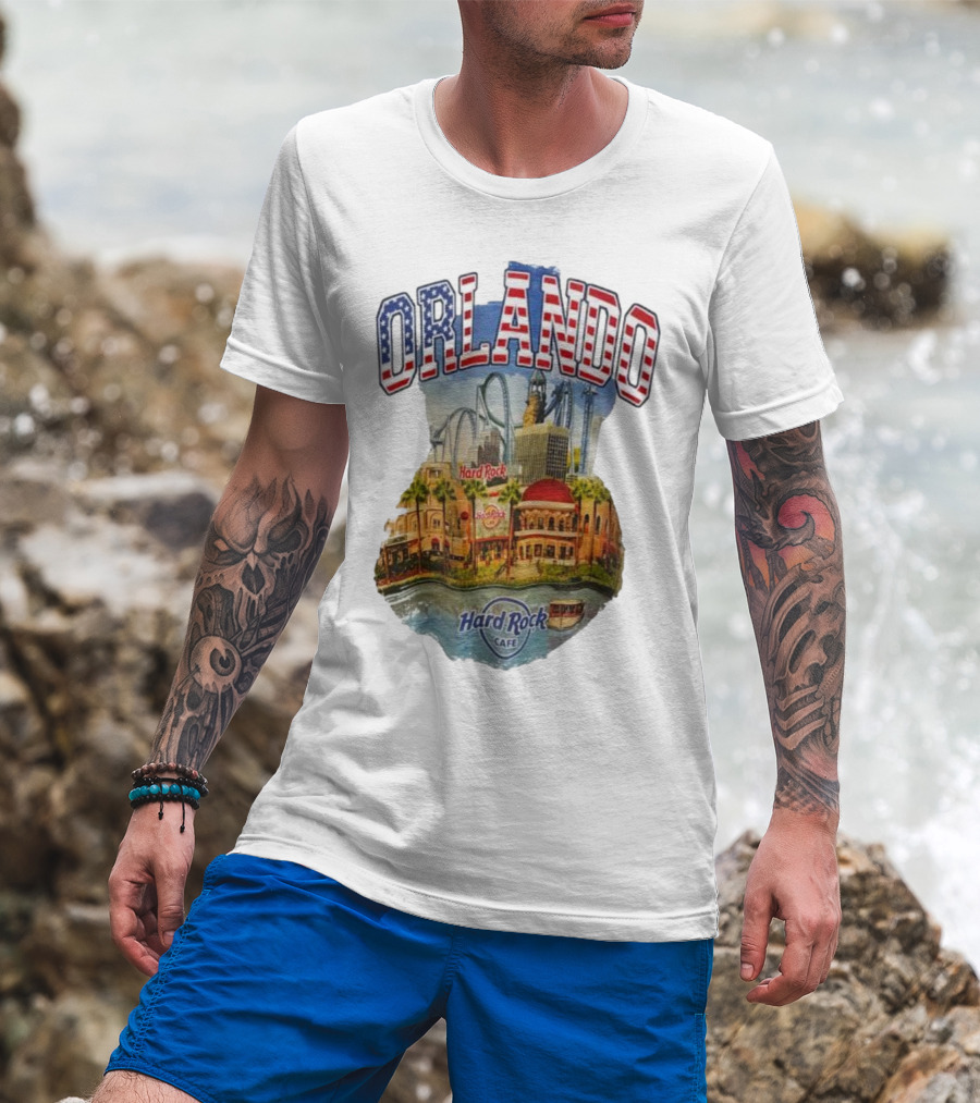 Hard Rock Cafe Orlando American Flag Skyline Roller T-Shirt