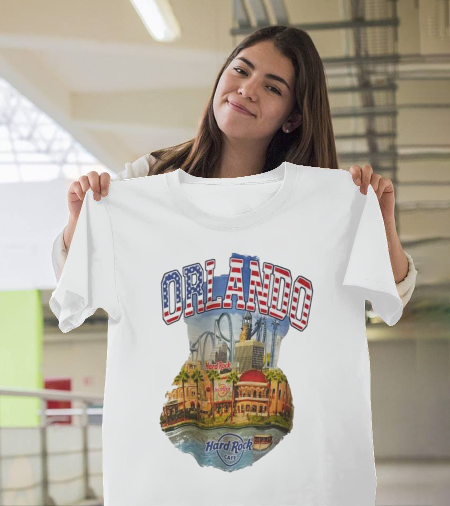 Hard Rock Cafe Orlando American Flag Skyline Roller T-Shirt