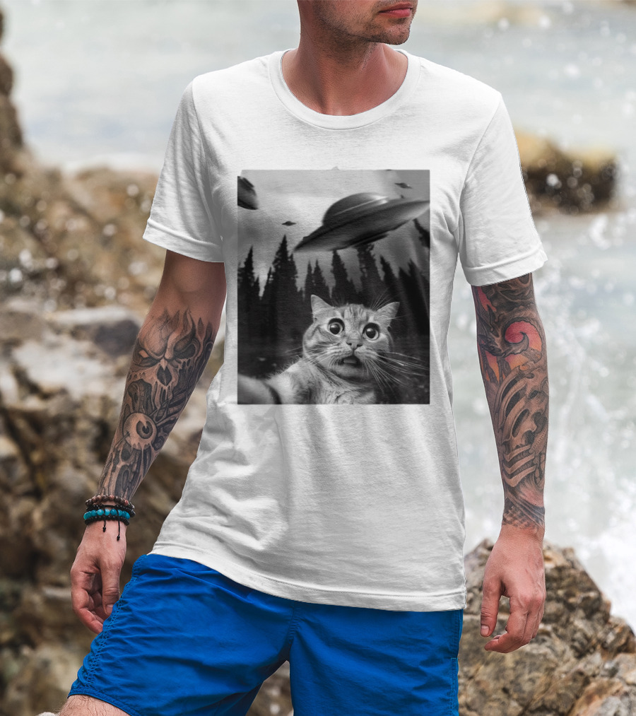 Keith Hernandez Cat Selfie Ufos Forest Scene T-Shirt