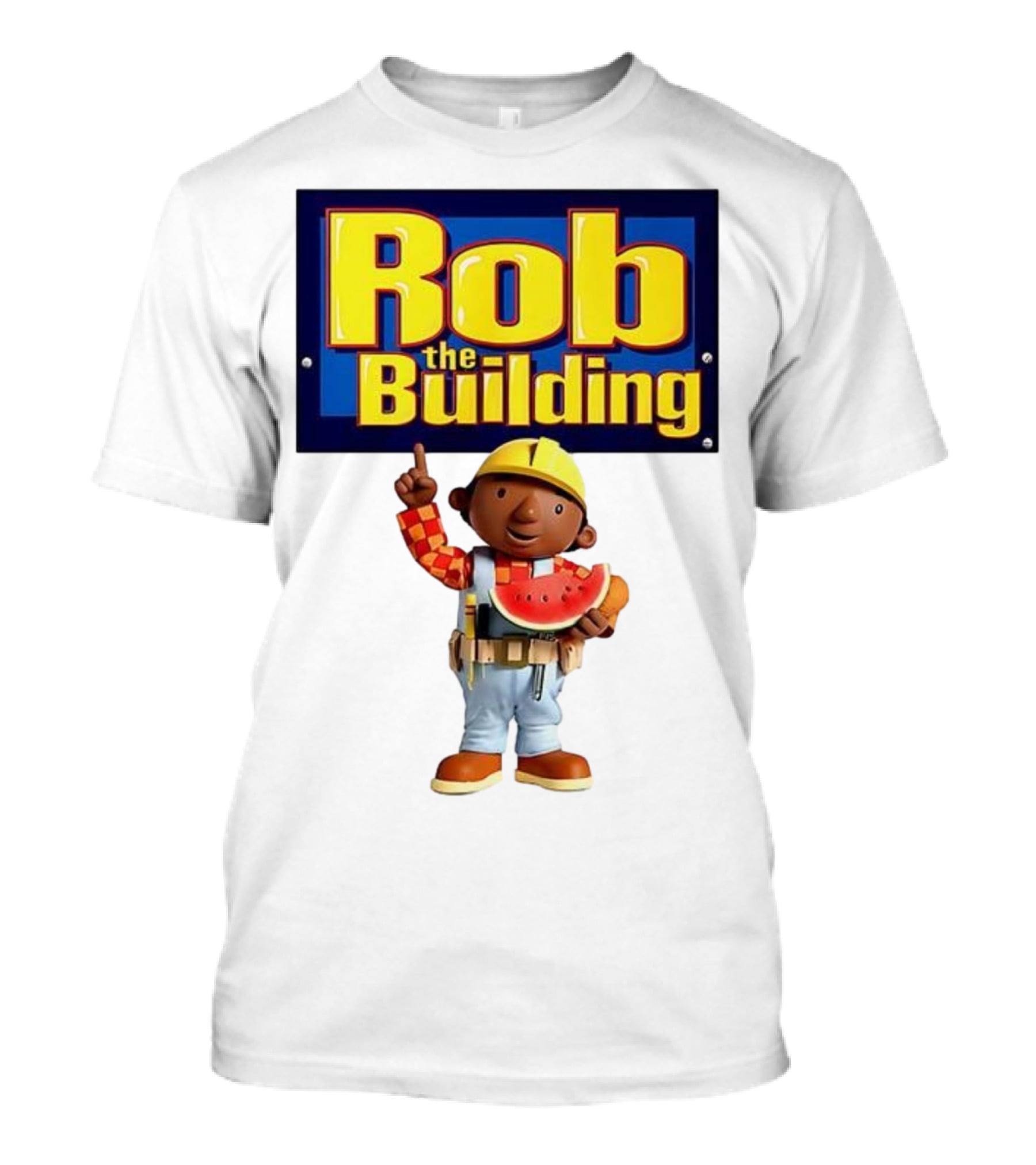 Rob The Building Cartoon Construction Character Eating Watermelon T-Shirt