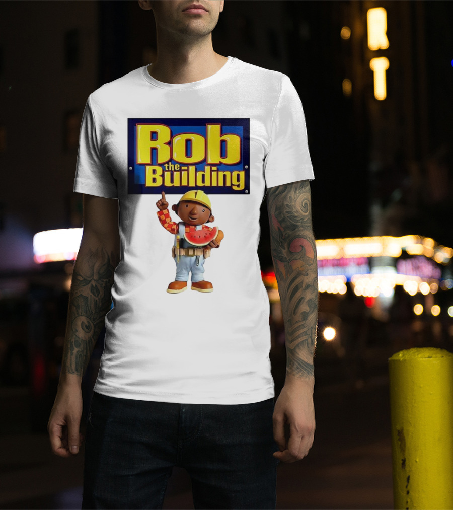 Rob The Building Cartoon Construction Character Eating Watermelon T-Shirt