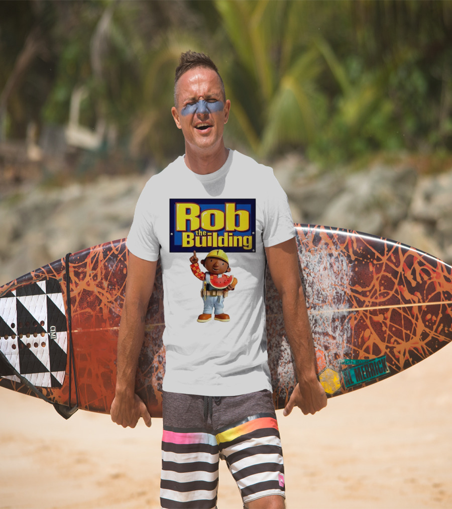 Rob The Building Cartoon Construction Character Eating Watermelon T-Shirt