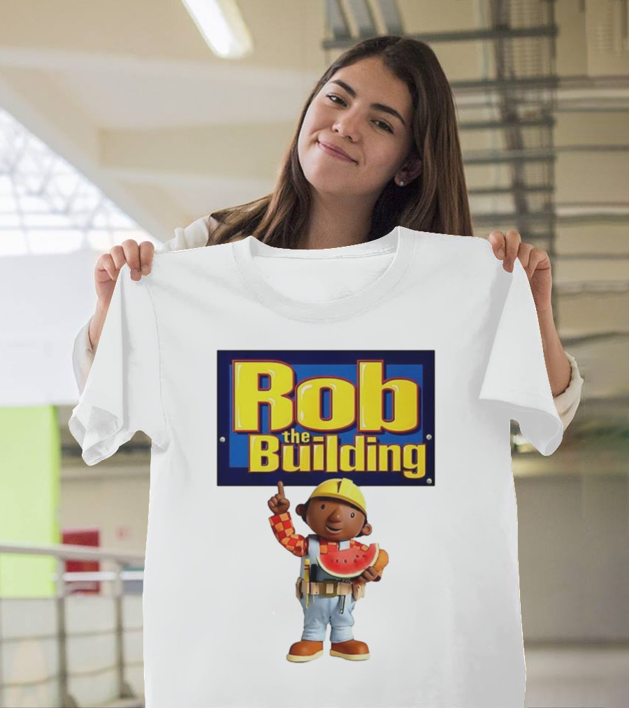 Rob The Building Cartoon Construction Character Eating Watermelon T-Shirt