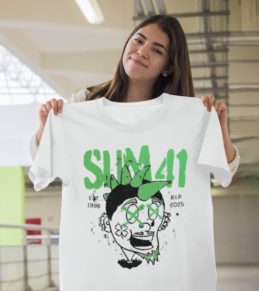 Sum41 St Patrick's Day Punk Skull Green Spikes T-Shirt
