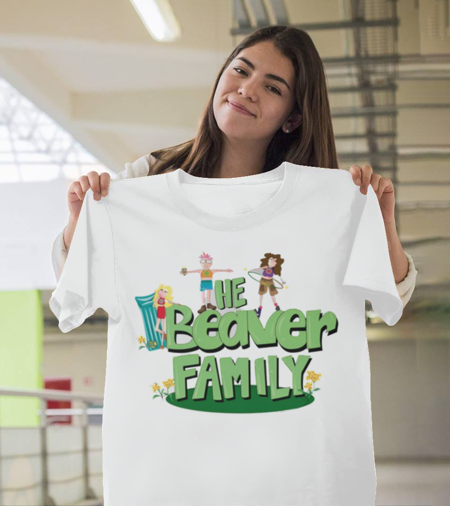 He Beaver Family Fun Characters With Flower Accents T-Shirt