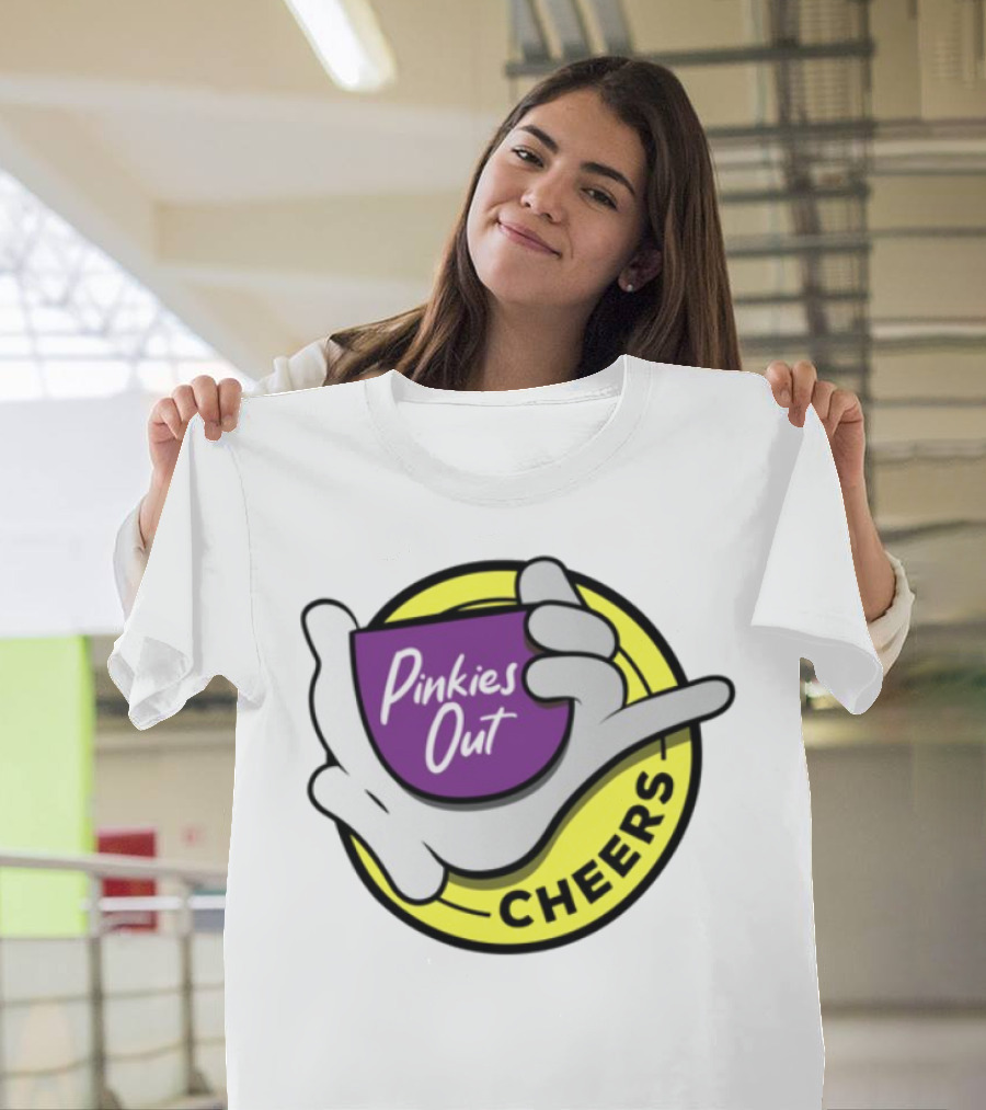 Pinkies Out Cheers Hand Gesture Circle Yellow Background T-Shirt