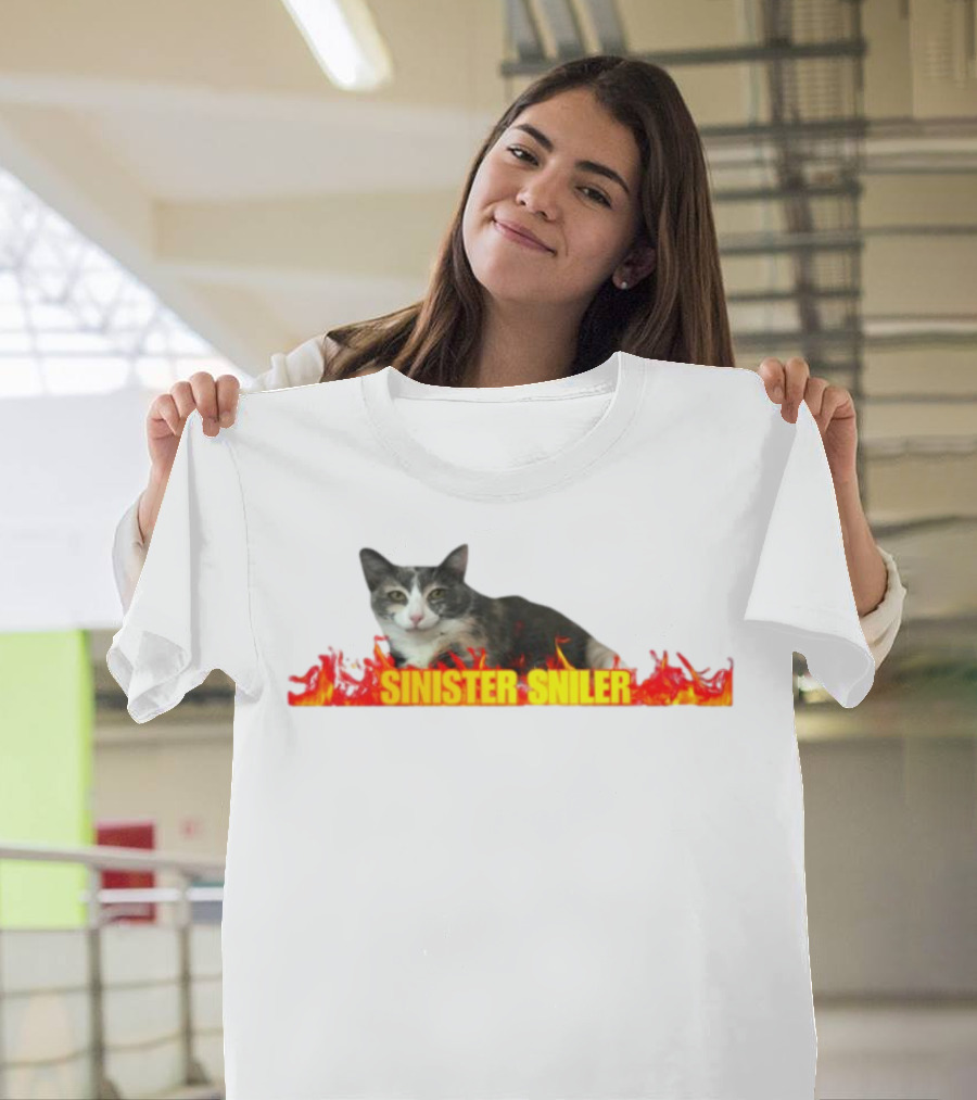 Sinister Sniler Cat With Flames Image T-Shirt