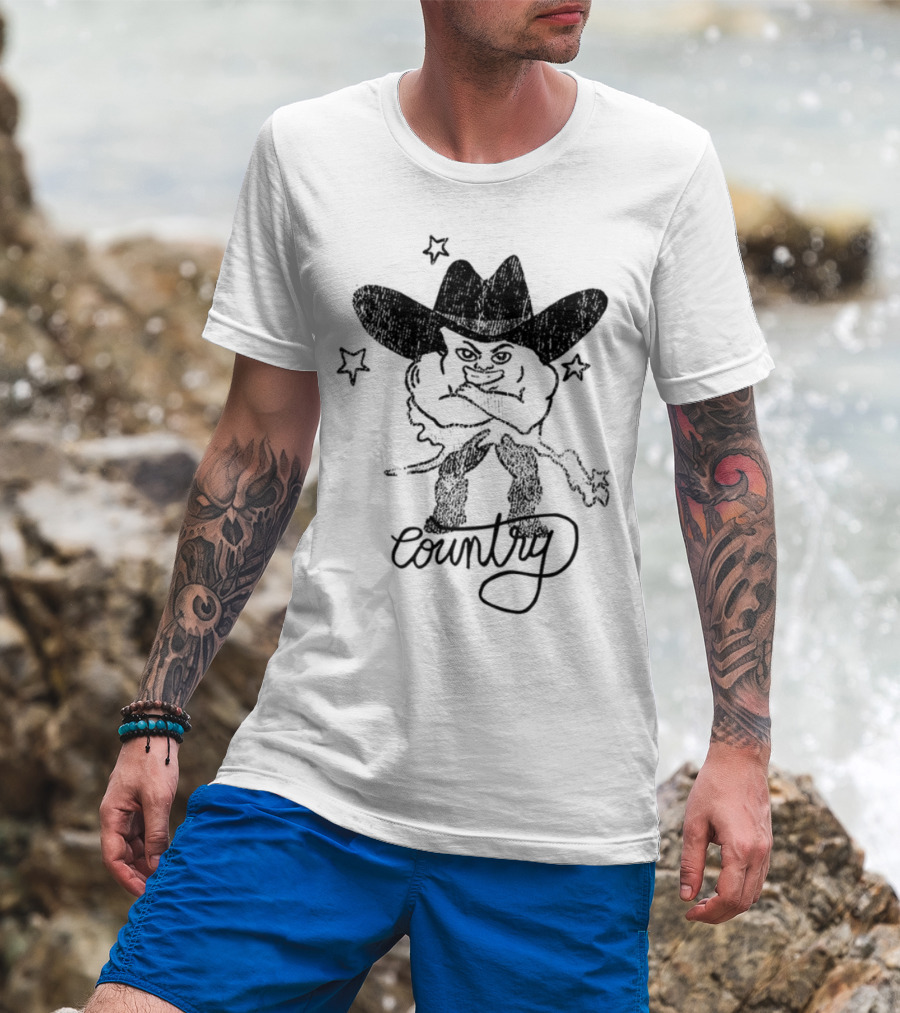 Weird Guy Cowboy With Guitar Retro Style T-Shirt