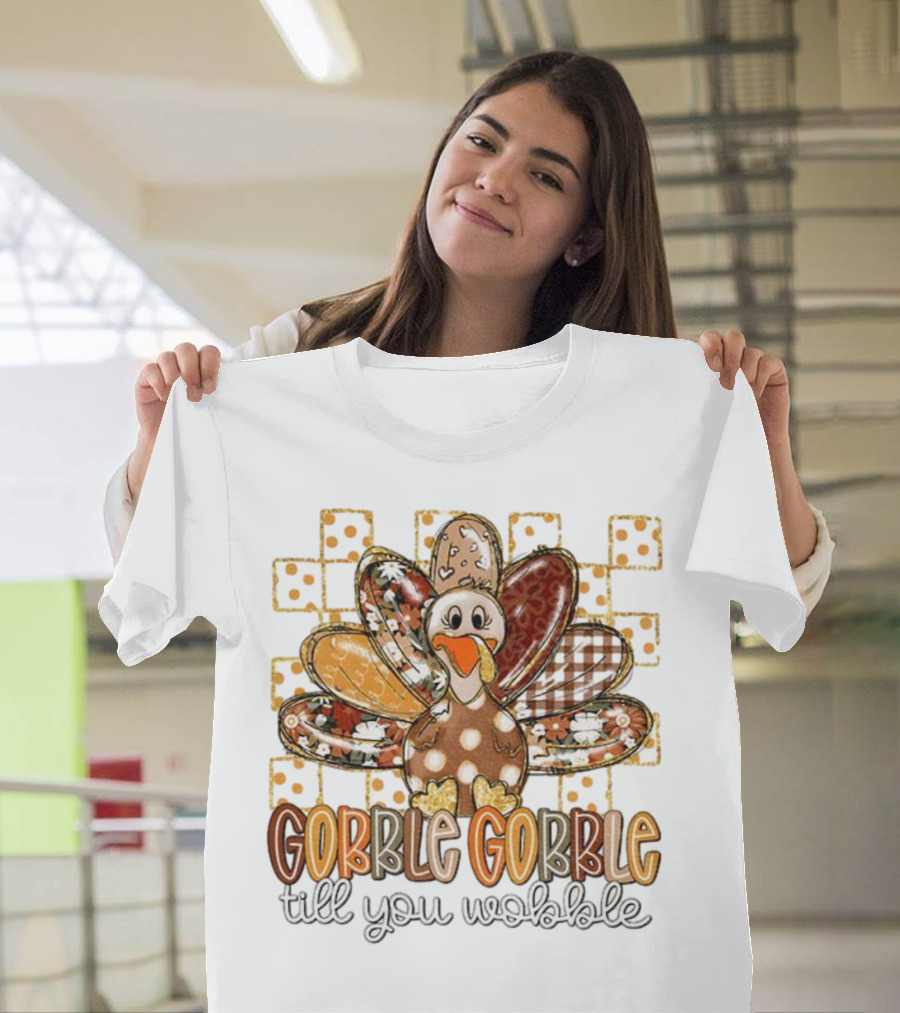 Floral Turkey Gobble Gobble Till You Wobble Thanksgiving 2025 T-Shirt