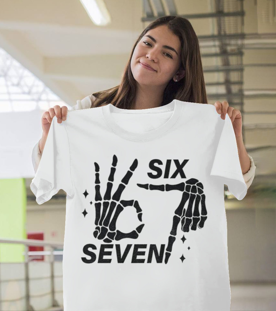 Six Seven Meme Skeleton Hands Funny Halloween T-Shirt