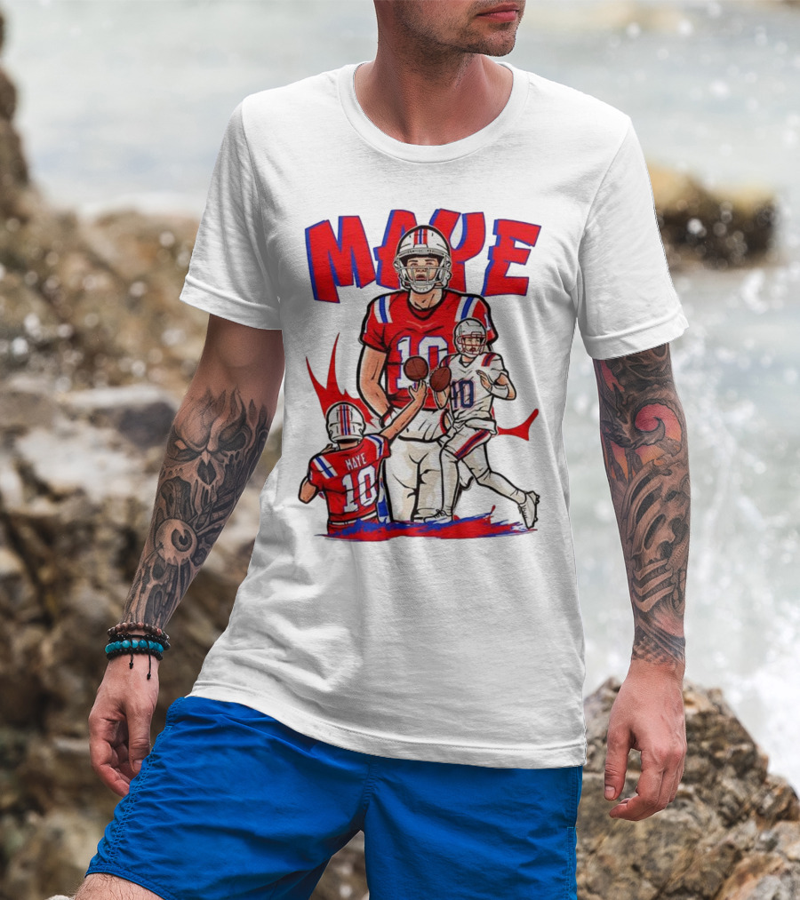 Drake Maye 10 New England Patriots Football Cartoon Style T-Shirt