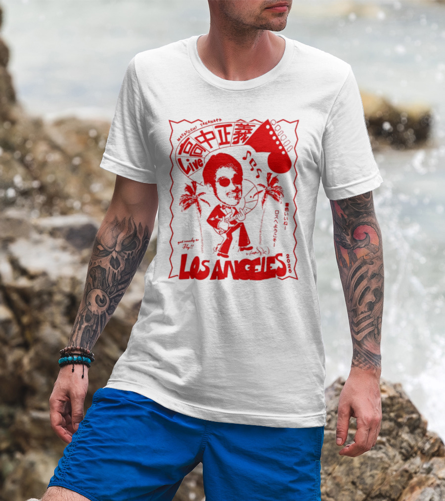 Masayoshi Takanaka Los Angeles Cartoon Guitar Palms T-Shirt