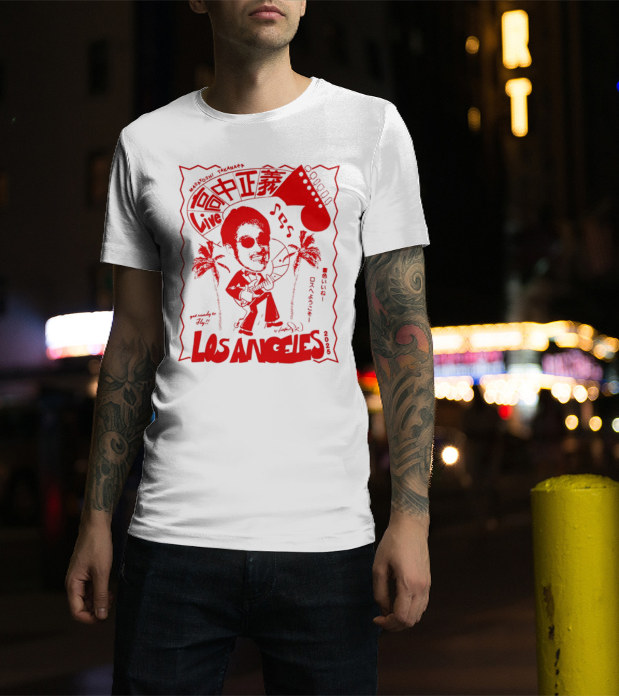 Masayoshi Takanaka Los Angeles Cartoon Guitar Palms T-Shirt