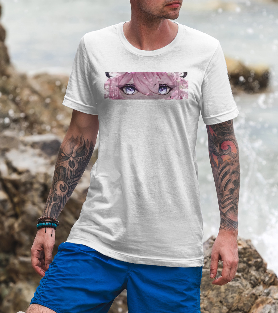 Bluefi Rose Eyes Pink Hair Floral Horns Anime Aesthetic T-Shirt