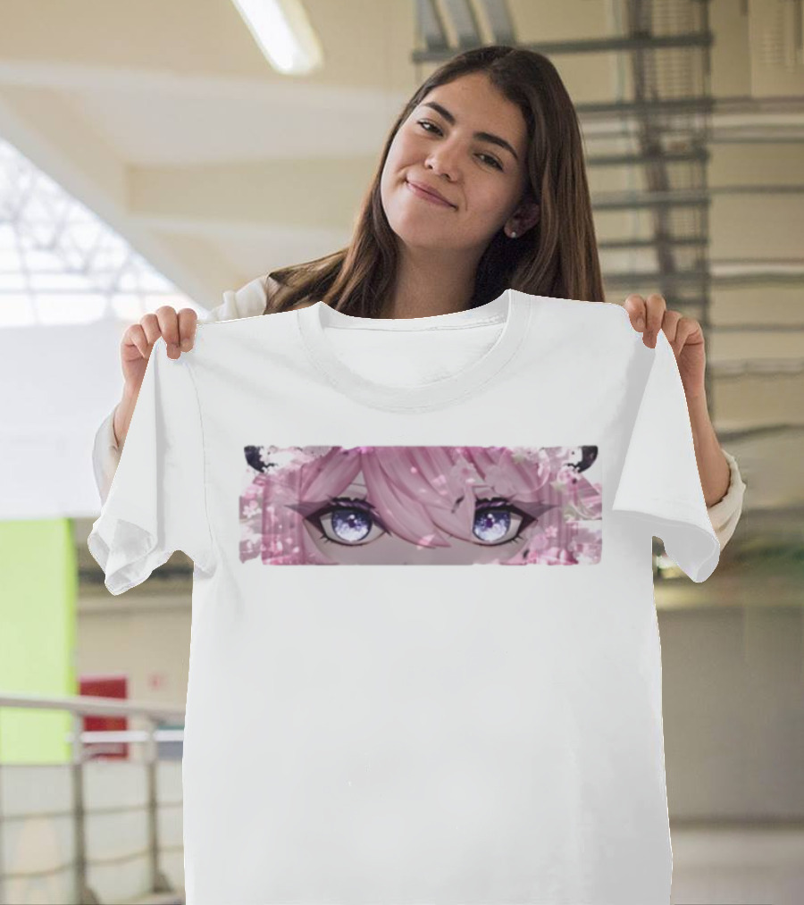 Bluefi Rose Eyes Pink Hair Floral Horns Anime Aesthetic T-Shirt